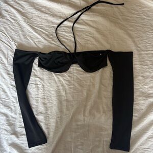 SOLADO Black Off-Shoulder Bikini Top with Halter Tie